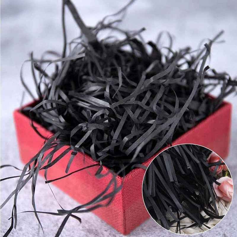 JINZOFLY Black Crinkle Cut Paper Shreds, 100g Shredded Paper for Gift Box, Basket Filling & Decorating - Image 1